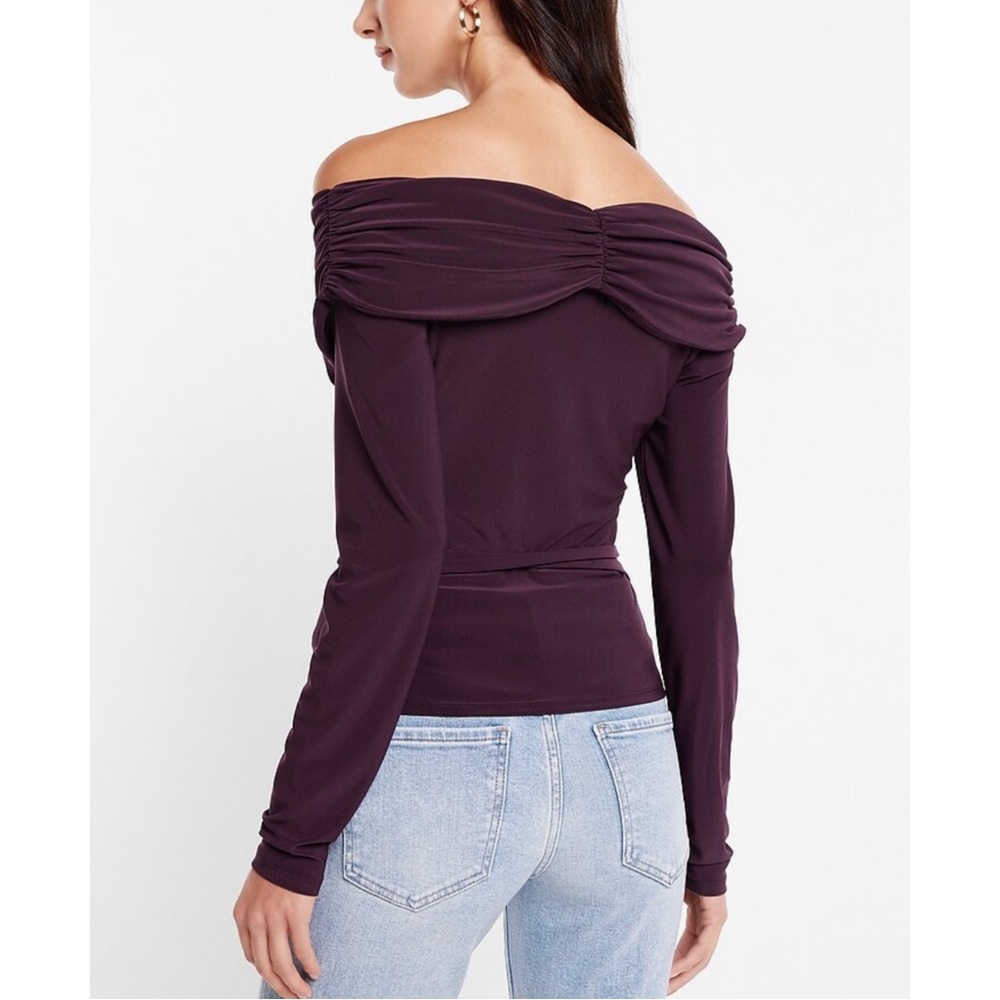 EXPRESS Off The Shoulder Long Sleeve Wrap Top - Picture 9 of 15